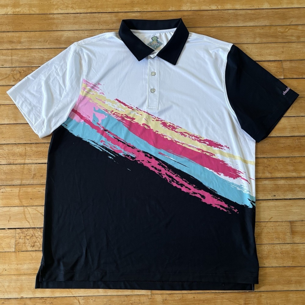 Chubbies Splash Paintbrush Golf Polo Shirt Colorful AOP Mens L Performance